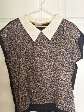 GiraeRigira Etsy Handmade Italy 100% Silk Flower Top Polo Size Small Medium